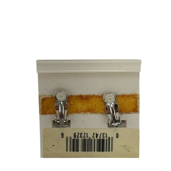 Vintage Richelieu Clip-On Earrings Pearl Rhinestone Silver Tone Button Style - Picture 2 of 6